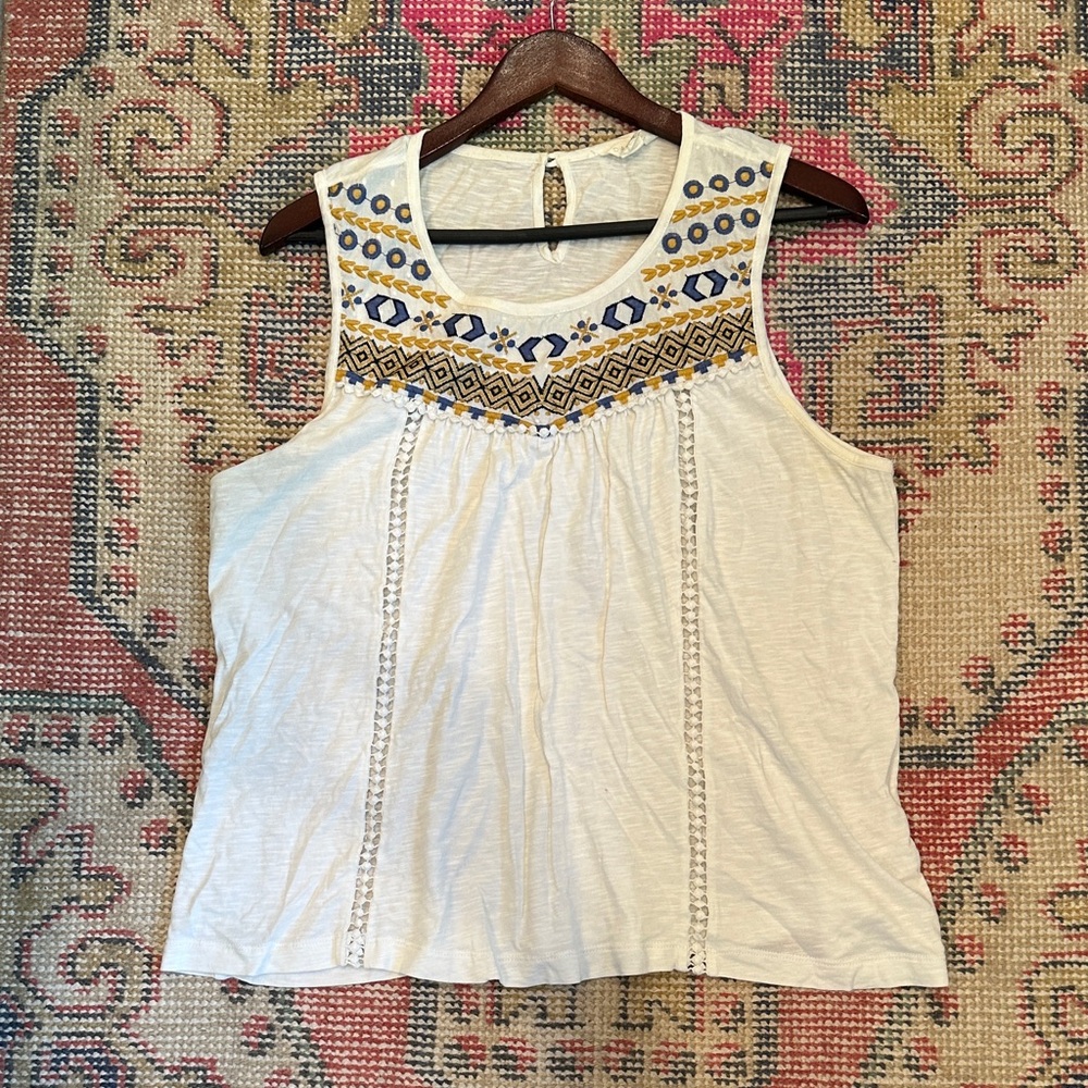 Caslon Embroidered Tank Top - White and Blue